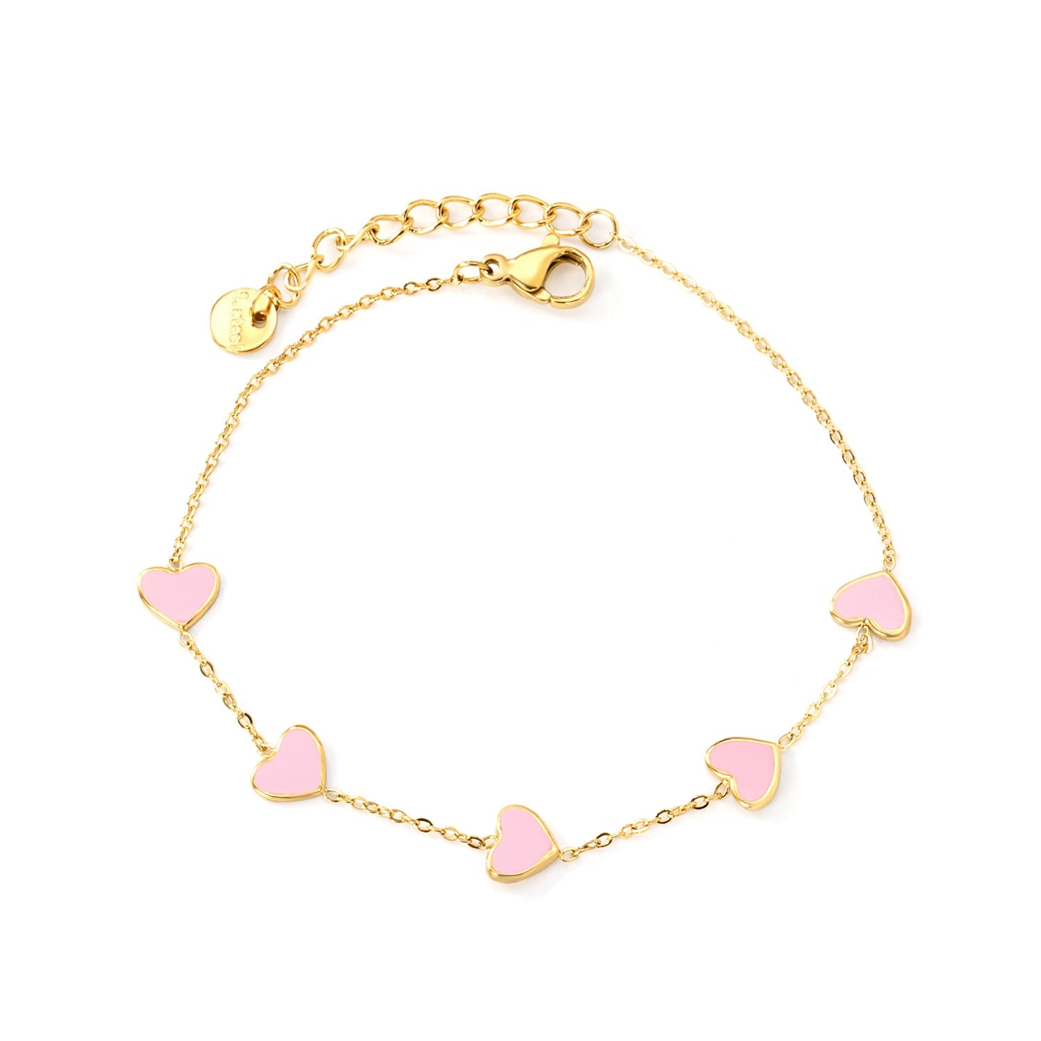 6.3*5.5mm heart-shaped black/purple/red/pink/dark blue oil-dripping accessories 0.3 cross chain *18+3cm+6mm round sign bracelet gold color asonjewelry